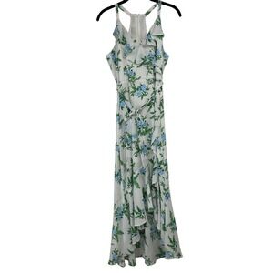Disney Princess Floral Ruffle Maxi Dress White Blue Disney Bounding Cosplay M